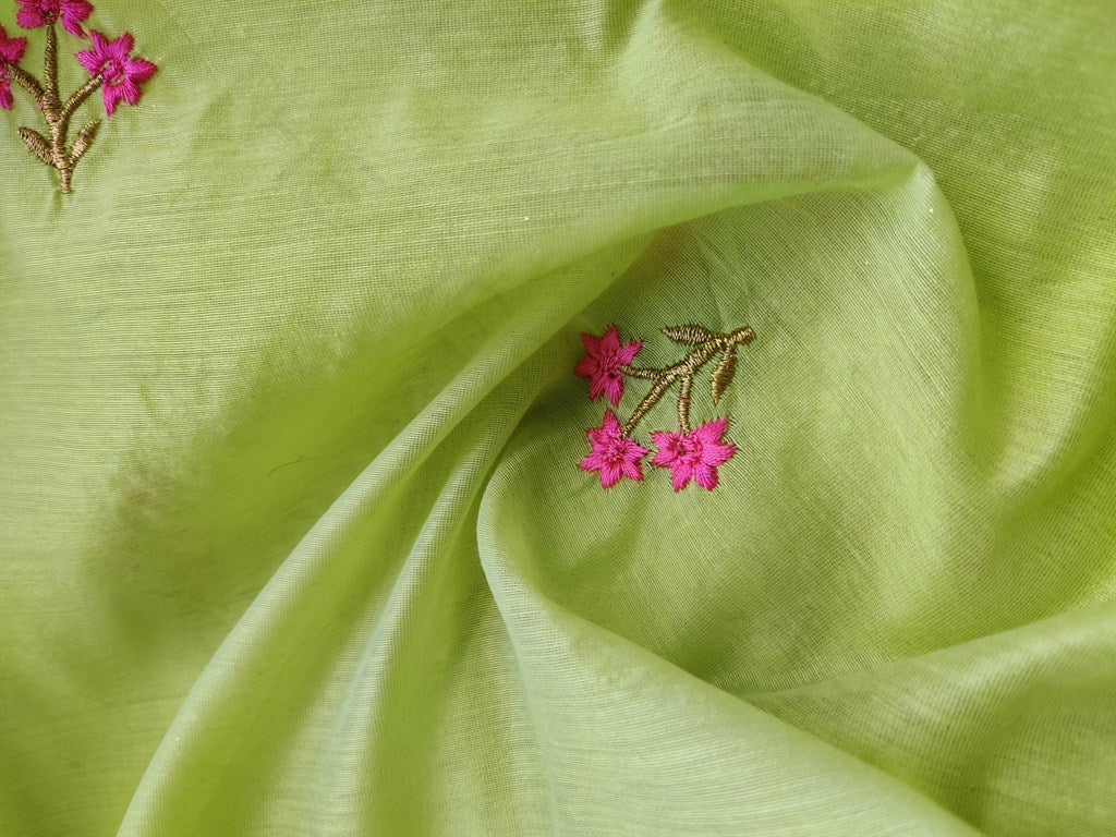 Green Floral Embroidered Chanderi Fabric
