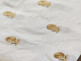 Off White Golden Floral Embroidered Chanderi Fabric