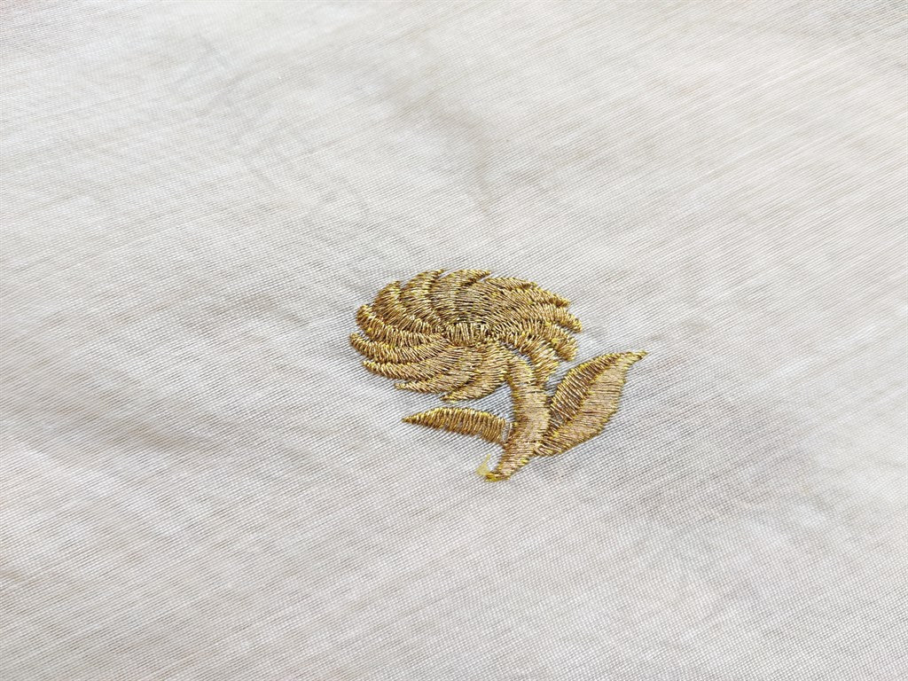 Off White Golden Floral Embroidered Chanderi Fabric