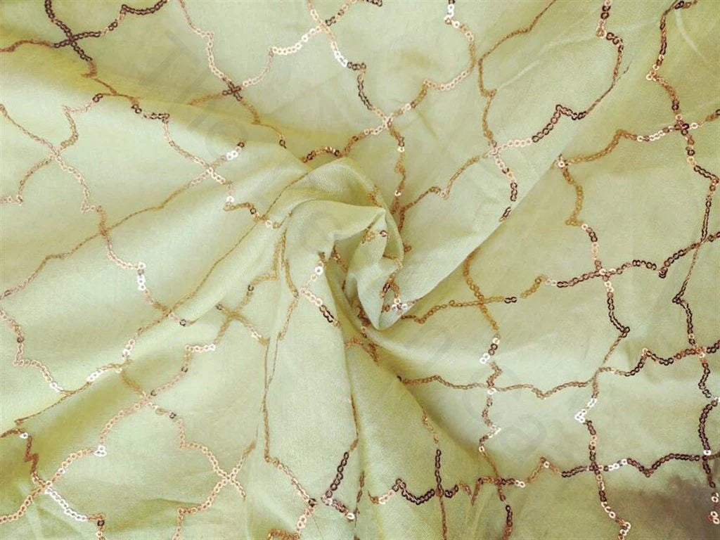 Yellow Geometric Design Chanderi Silk Fabric