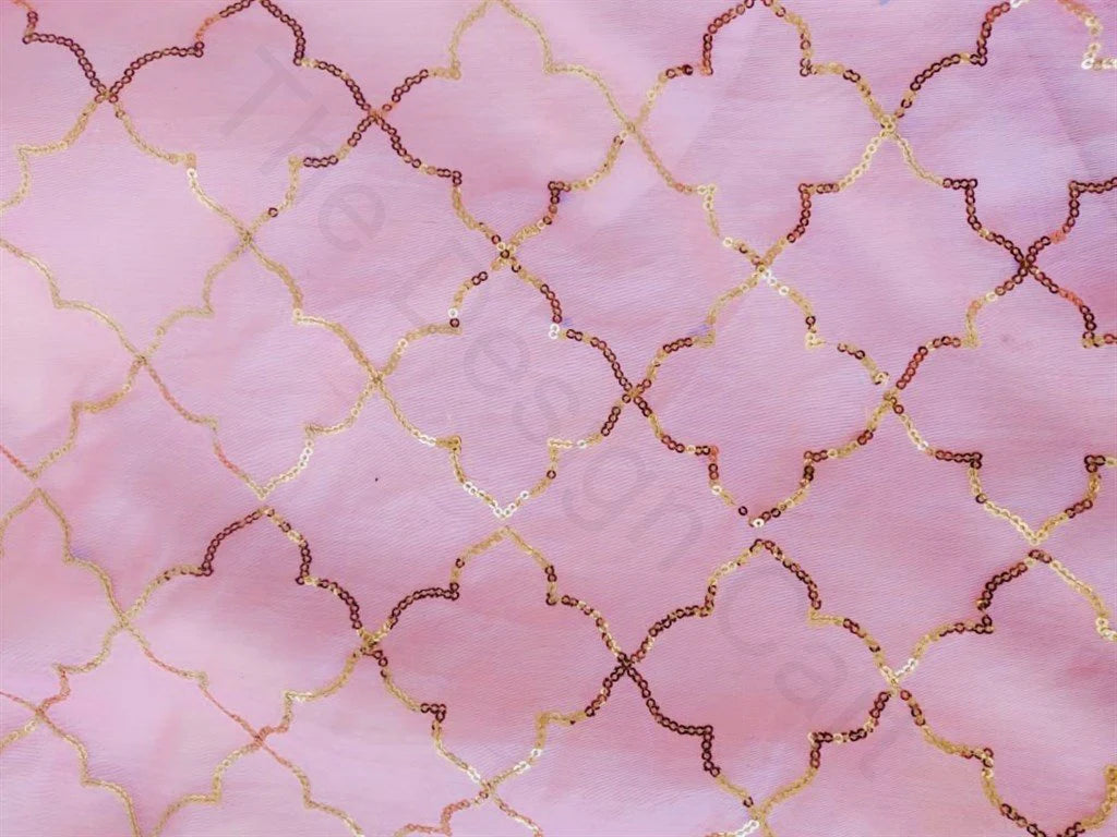 Pink Geometric Design Chanderi Silk Fabric