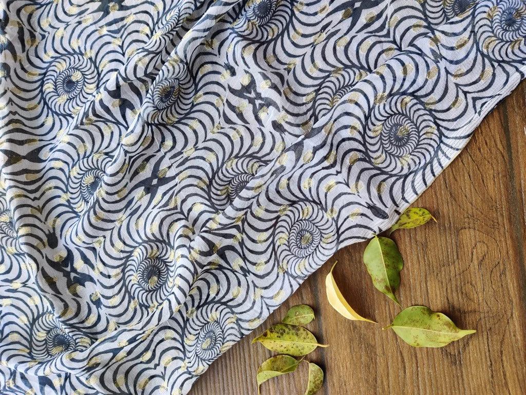 White Dyeable Geometric Printed Georgette Fabric