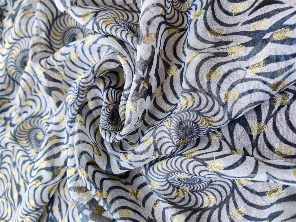 White Dyeable Geometric Printed Georgette Fabric