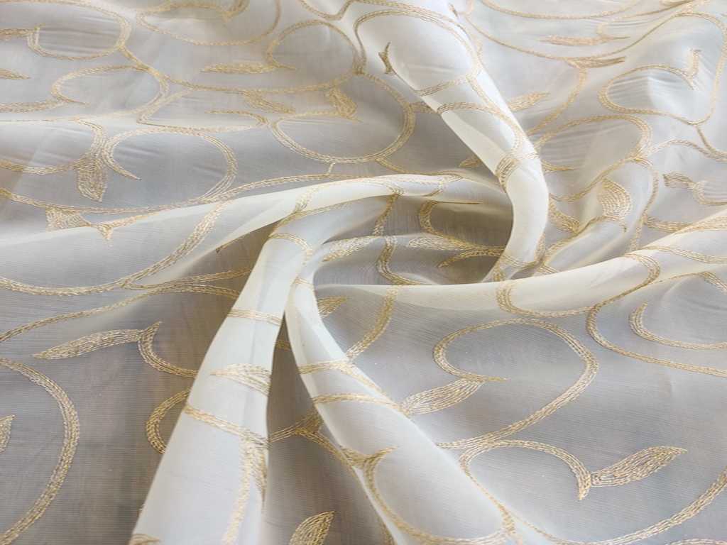 Cream Golden Zari Work Organza Fabric