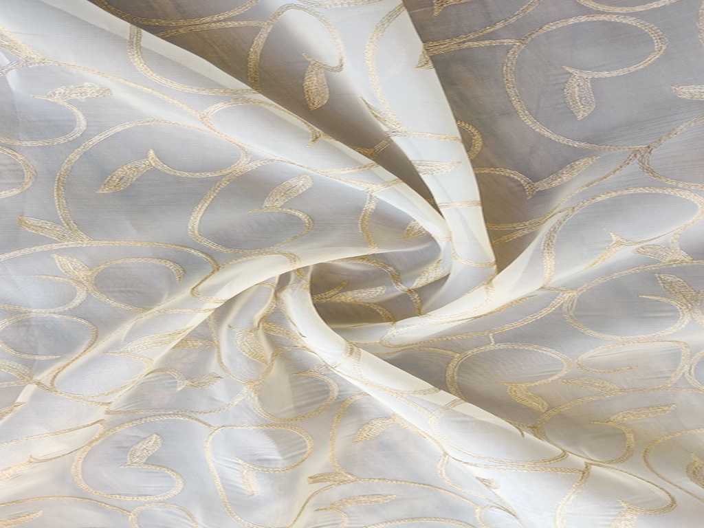 Cream Golden Zari Work Organza Fabric