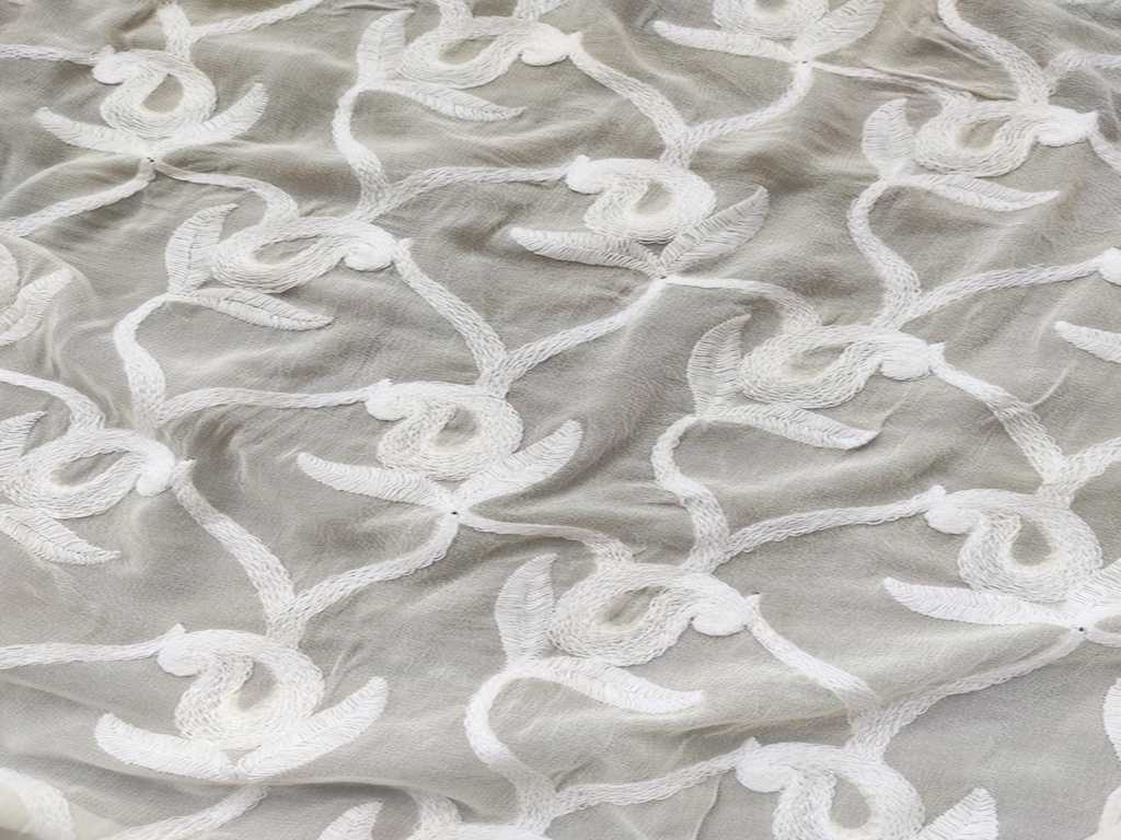 Dyeable Embroidered Paisleys Georgette Fabric