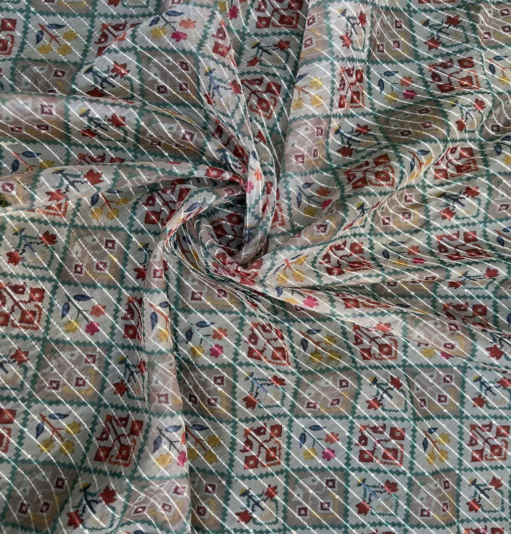 Multicolour Traditional Sequins Embroidered Soft Organza fabric