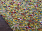 Yellow Multicolored Kantha Work Embroidered Chanderi Fabric