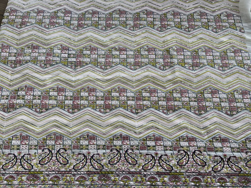 Multicoloured Thread & Sequins Embroidered Chanderi Fabric