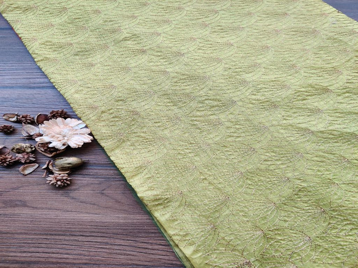 Green Golden Abstract Embroidered Chanderi Fabric