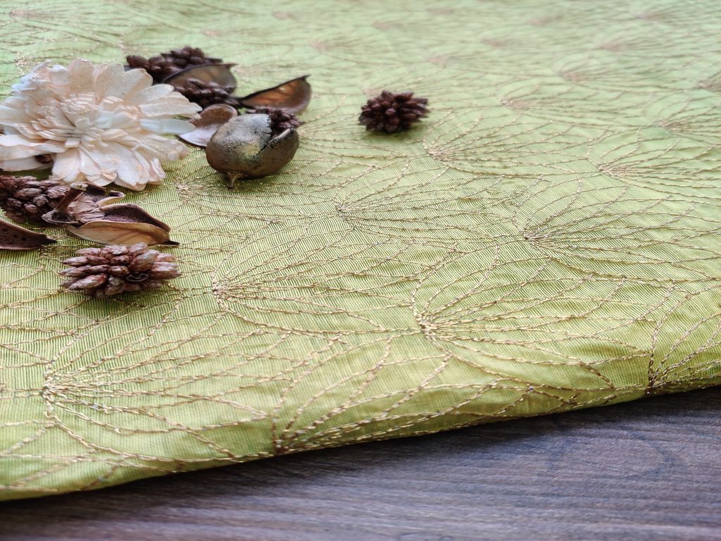 Green Golden Abstract Embroidered Chanderi Fabric