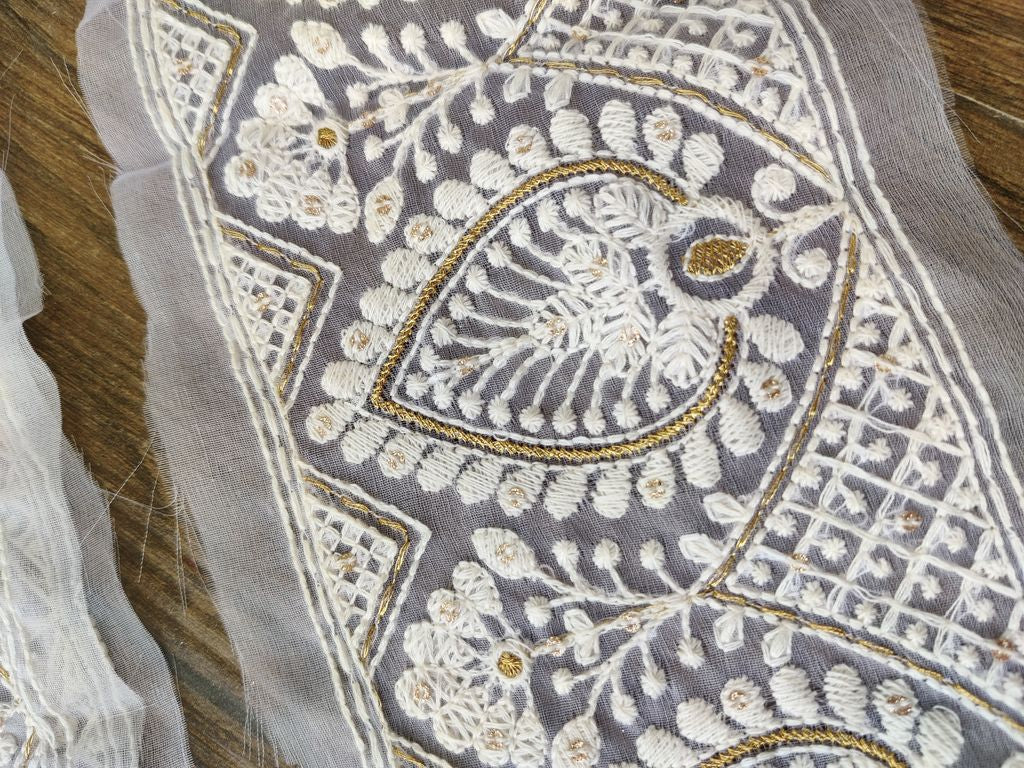 White Golden Dyeable Designer Organza Border