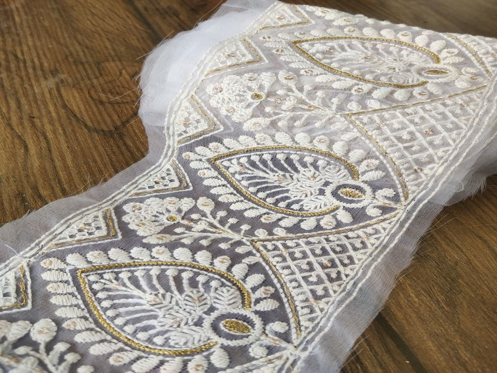 White Golden Dyeable Designer Organza Border