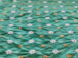 Sea Blue Lakhnawi Flowers Embroidered Chanderi Fabric with Mirror Work