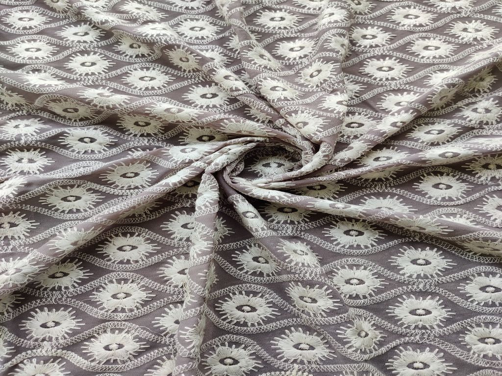 Grey White Chikankari Embroidered Georgette Fabric