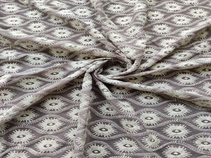 Grey White Chikankari Embroidered Georgette Fabric
