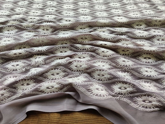 Grey White Chikankari Embroidered Georgette Fabric