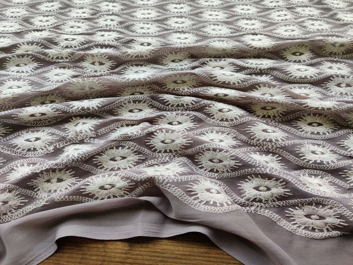 Grey White Chikankari Embroidered Georgette Fabric