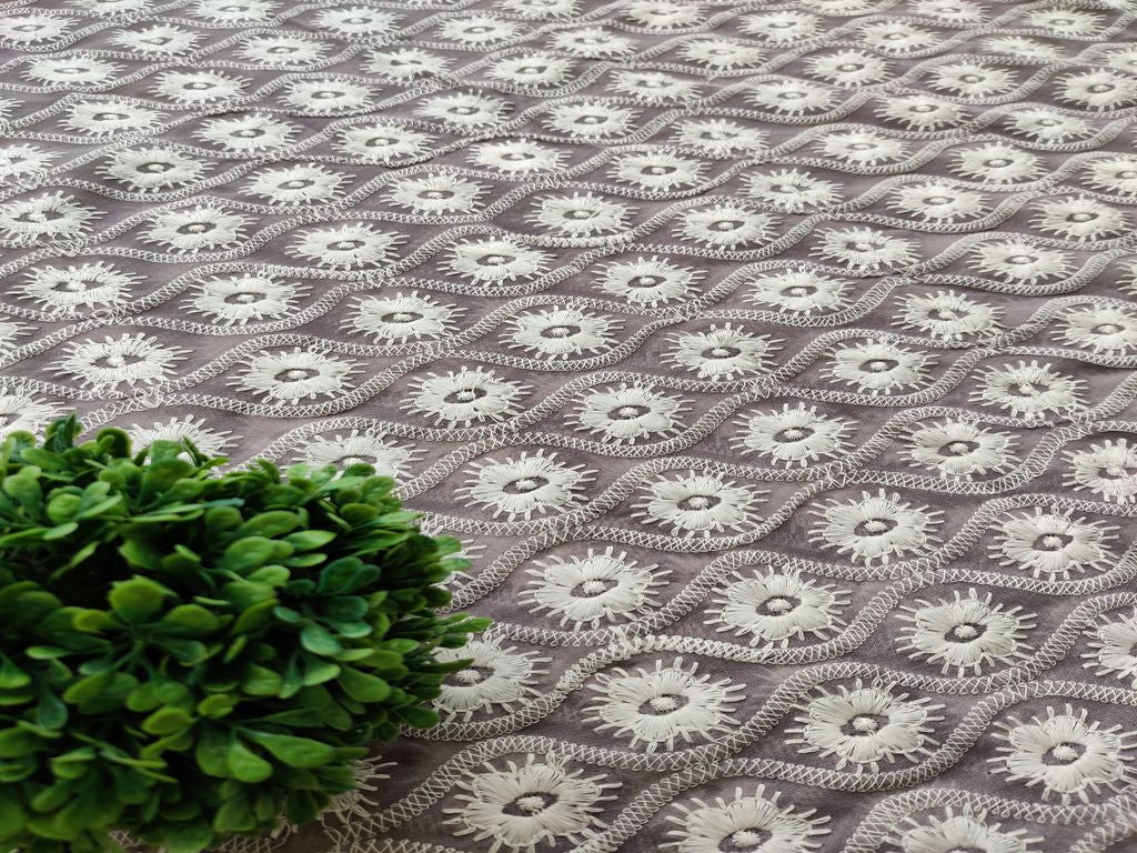 Grey White Chikankari Embroidered Georgette Fabric