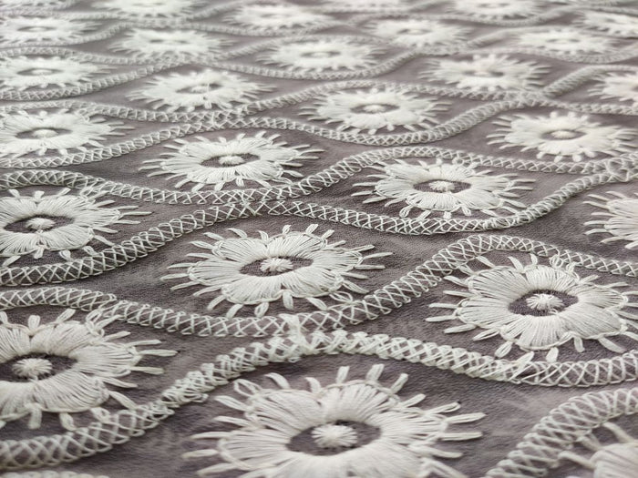 Grey White Chikankari Embroidered Georgette Fabric