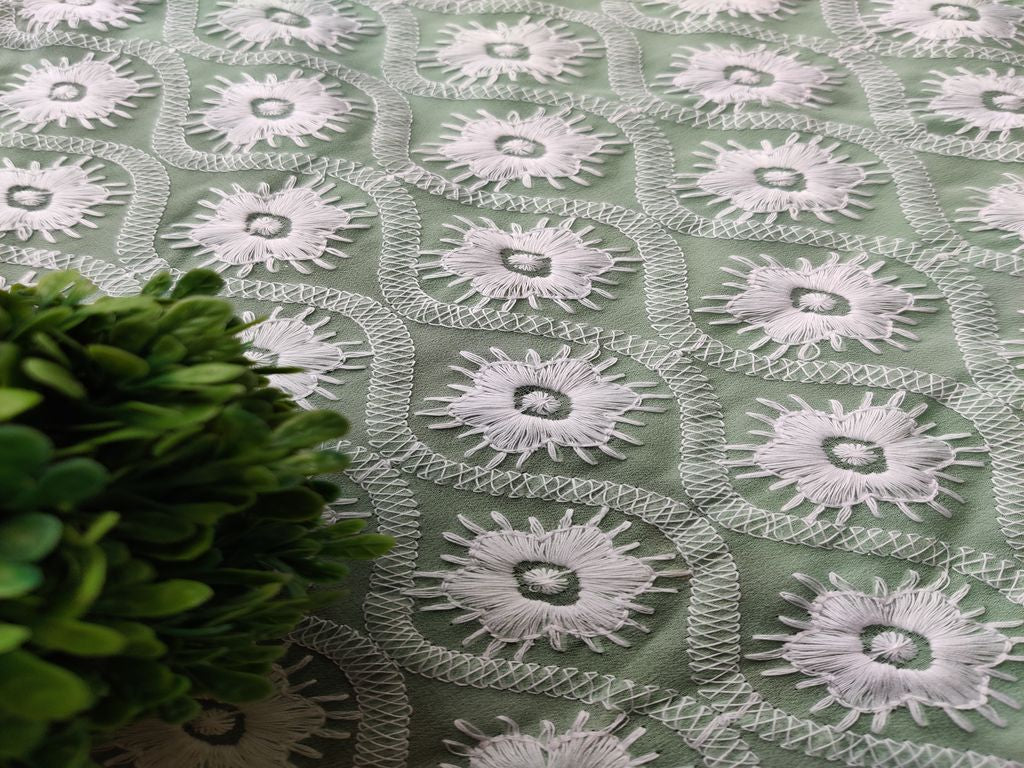 Mint Green White Thread Chikankari Embroidered Georgette