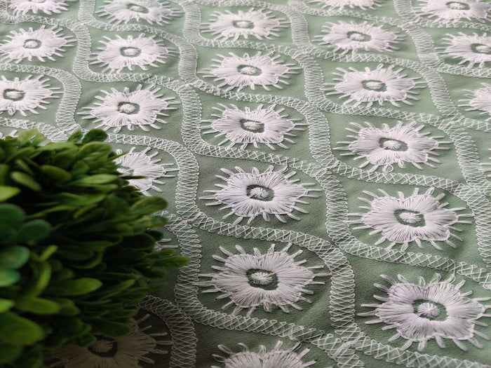 Mint Green White Thread Chikankari Embroidered Georgette