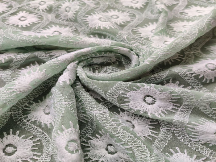 Mint Green White Thread Chikankari Embroidered Georgette