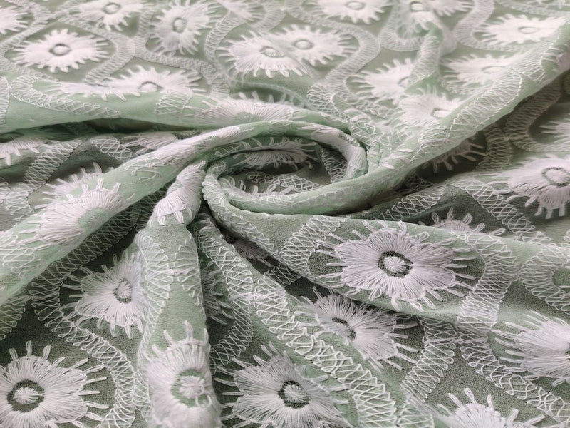 Mint Green White Thread Chikankari Embroidered Georgette