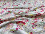 White Multicoloured Thread & Silver Zari Embroidered Flowers Chanderi Fabric