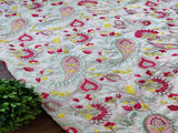 White Multicoloured Thread & Silver Zari Embroidered Flowers Chanderi Fabric