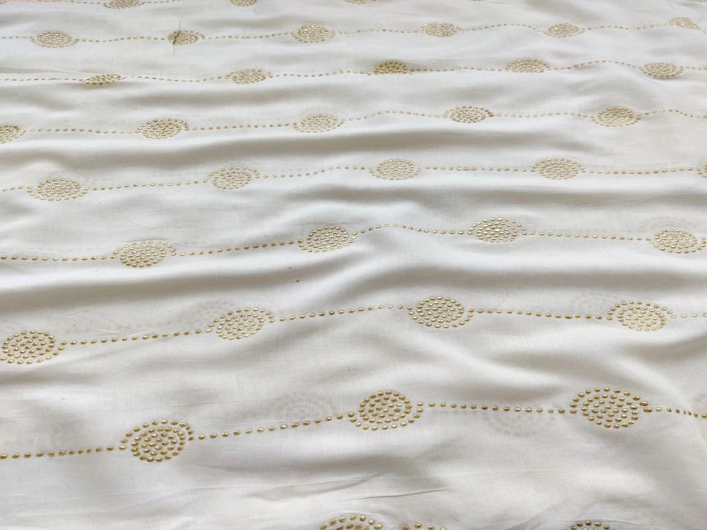 White Golden Geometric Golden Embellished Dots Dyeable Muslin Cotton Fabric