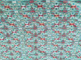 Turquoise Blue Geometric Flowers Embroidered Kantha Work Chanderi Fabric