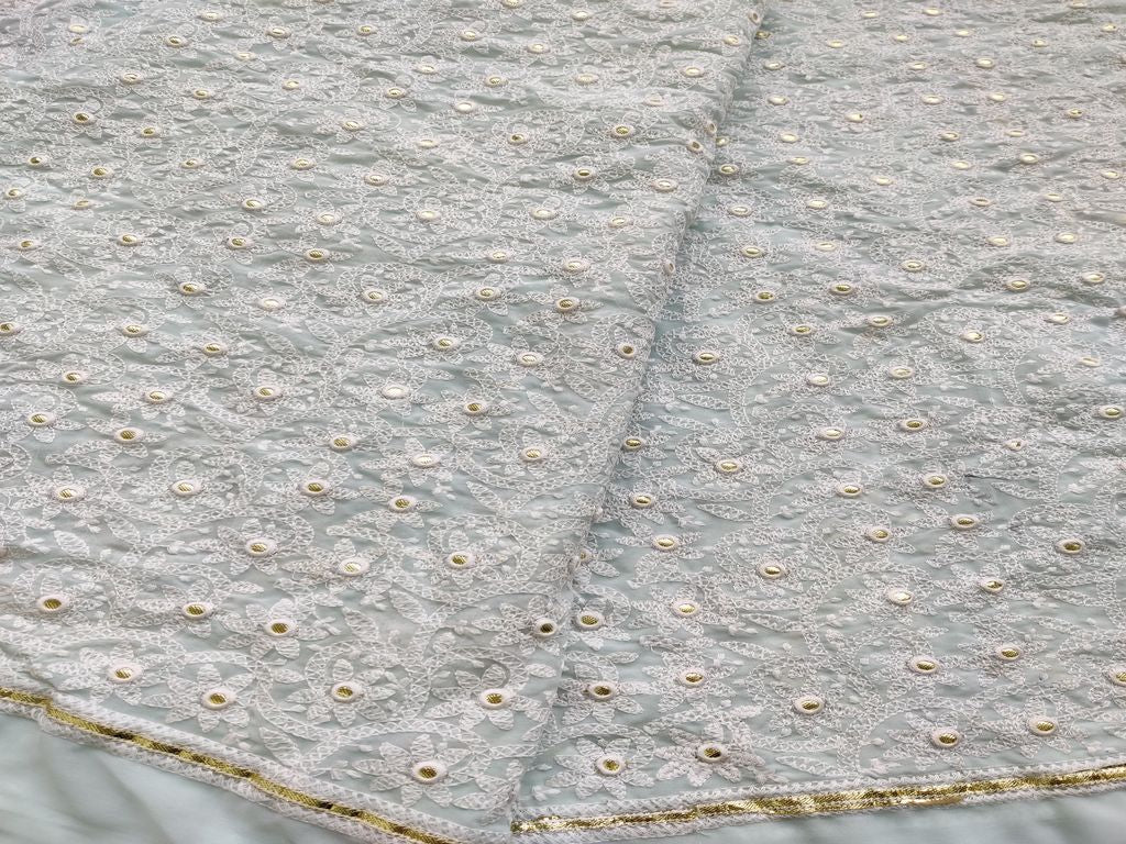 Mint Green Chikankari Georgette With Golden Gota Patti Embroidery