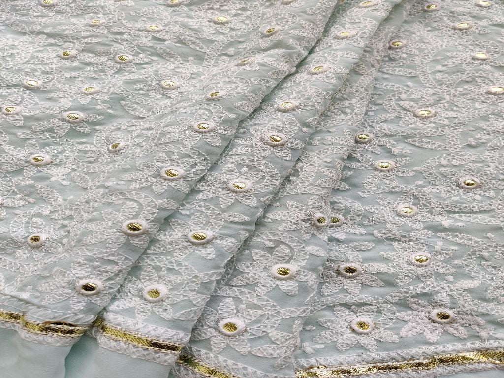 Mint Green Chikankari Georgette With Golden Gota Patti Embroidery