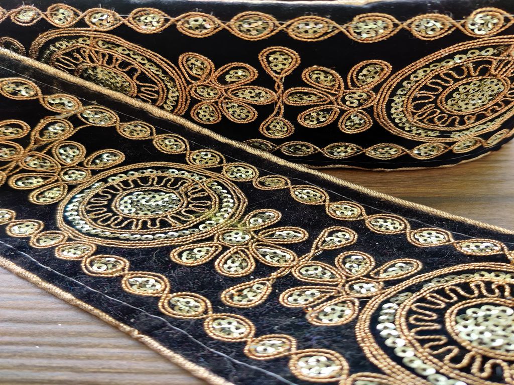 Black Golden Zari and Sequins Work Embroidered Border
