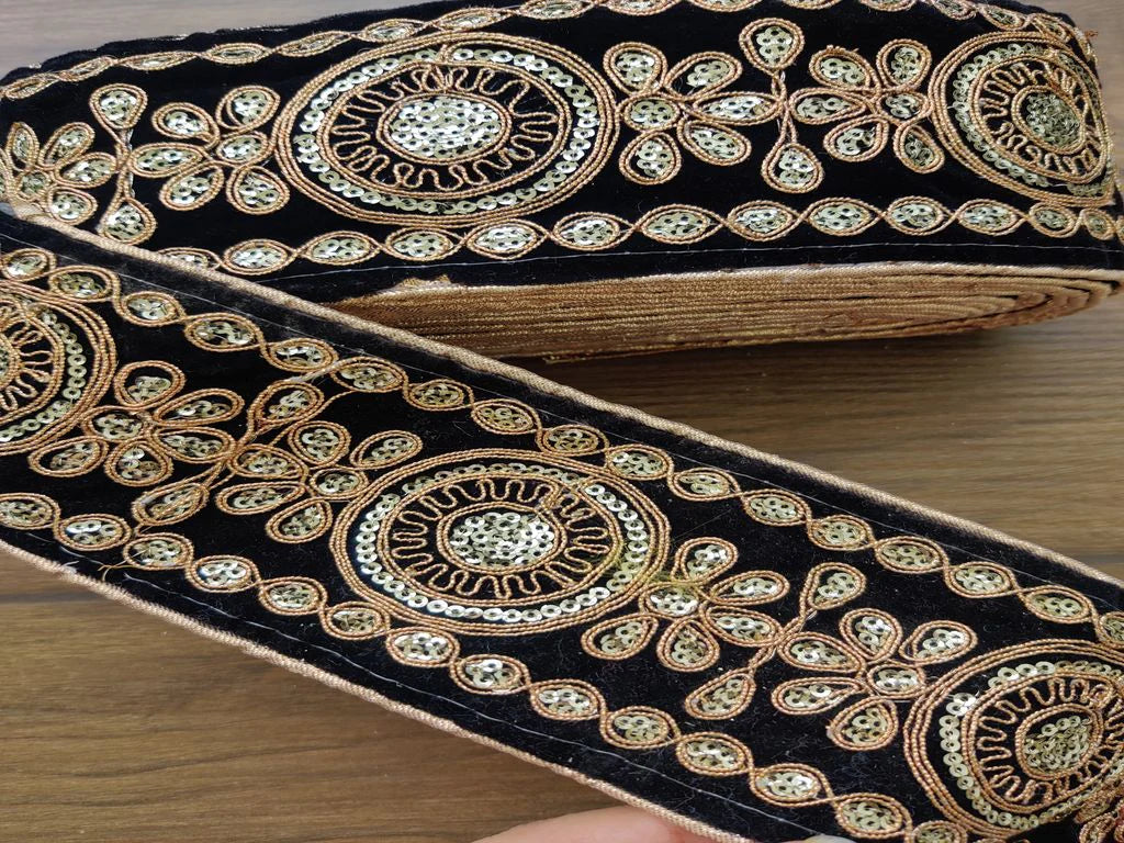 Black Golden Zari and Sequins Work Embroidered Border