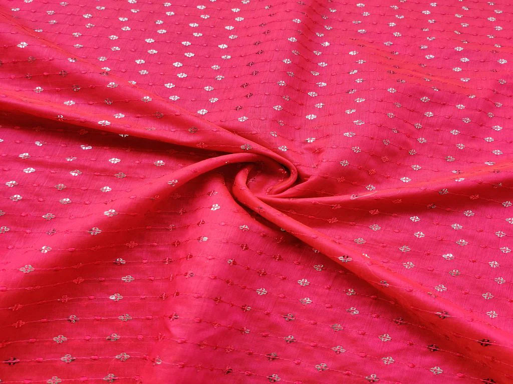Rose Pink Floral Thread and Sequins Embroidered Chanderi Fabric