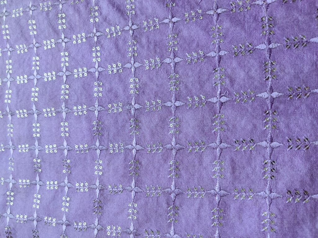 Mauve Purple Floral Thread and Sequins Embroidered Chanderi Fabric