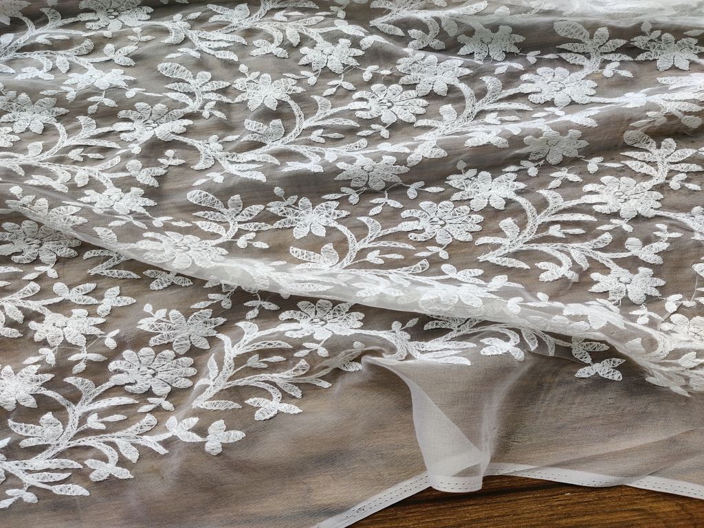 Dyeable White Chikankari Embroidered Organza Fabric