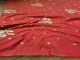 Maroon With Golden Sequins And Dori Floral Motifs Taffeta Silk