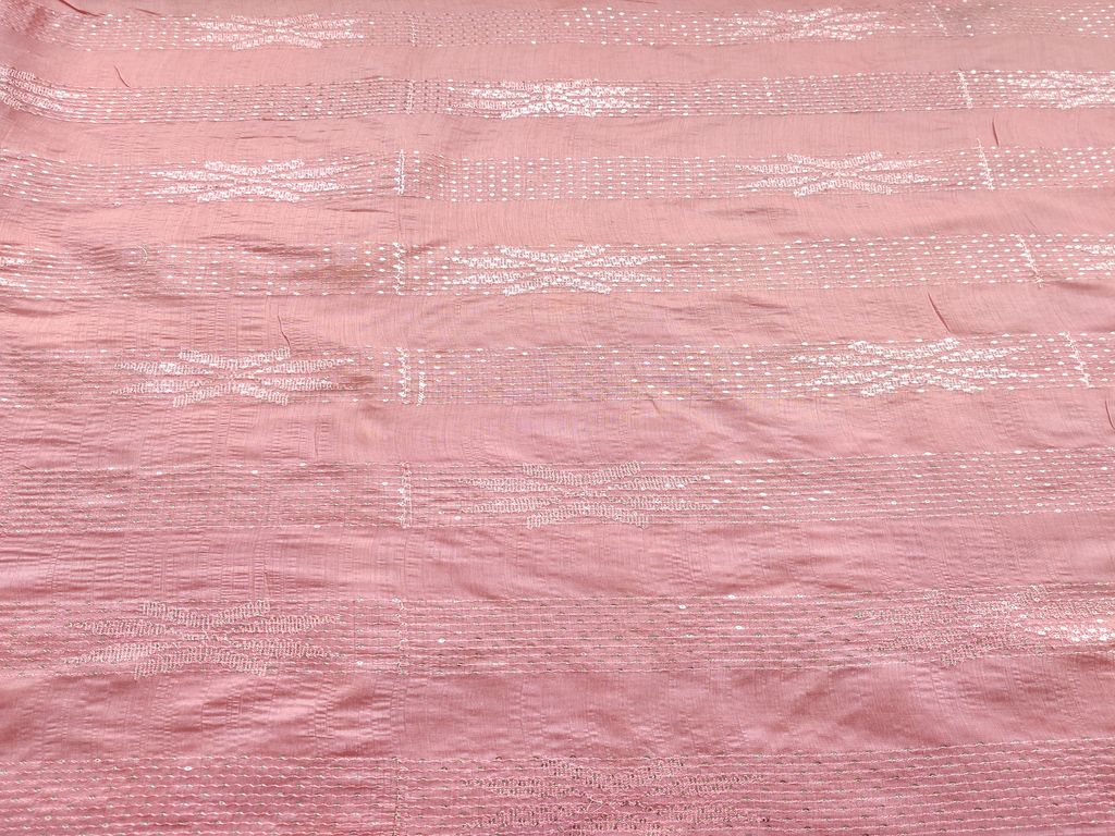 Peach Silver sequins Embroidered Chanderi Fabric