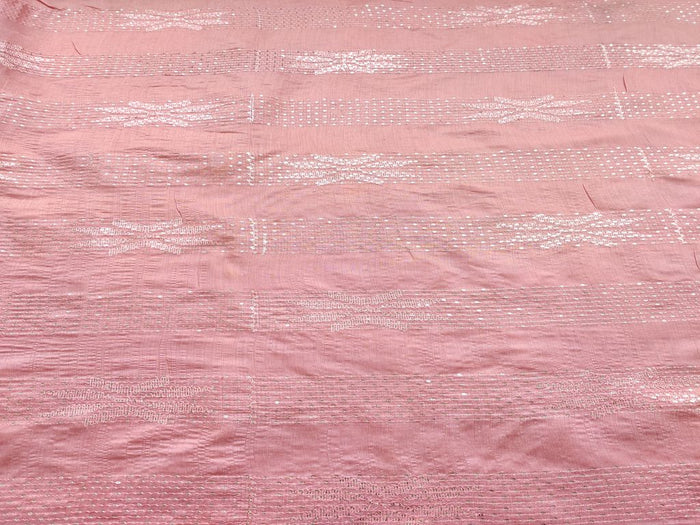 Peach Silver sequins Embroidered Chanderi Fabric