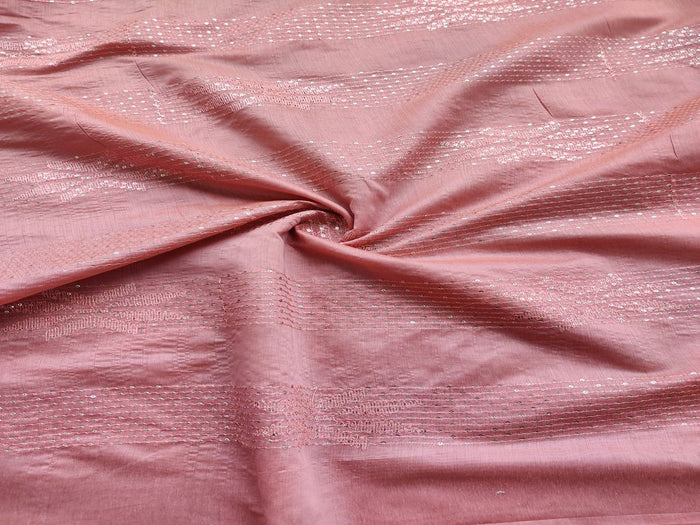 Peach Silver sequins Embroidered Chanderi Fabric