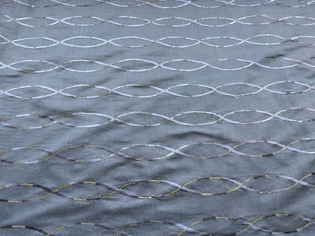 Slate Grey Silver Sequins Embroidered Chanderi Fabric