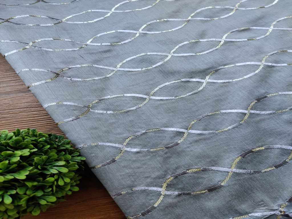 Slate Grey Silver Sequins Embroidered Chanderi Fabric