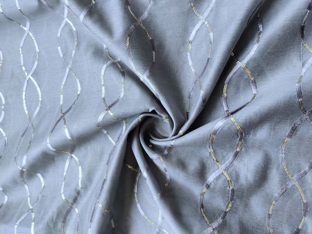 Slate Grey Silver Sequins Embroidered Chanderi Fabric