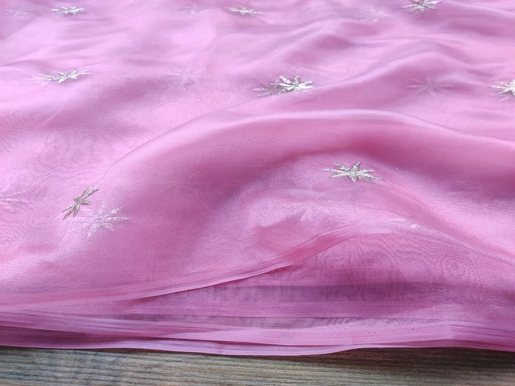 Pink Organza With Motifs Organza Fabric
