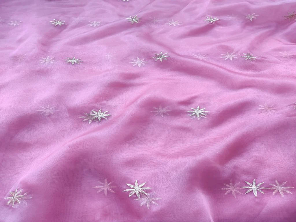Pink Organza With Motifs Organza Fabric