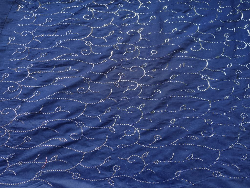 Navy Blue Silver Sequins Embroidered Chanderi Fabric