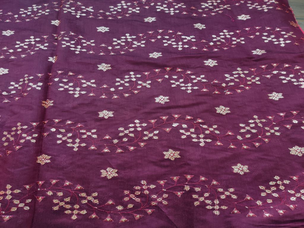 Maroon Golden Gota Patti Embroidered Chanderi Fabric